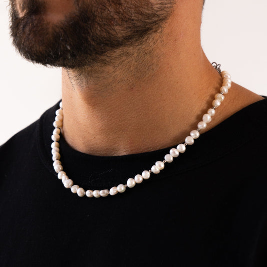 Silver Studded Real Pearl Necklace