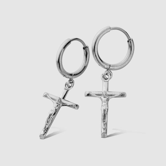 Silver Crucifix Cross Dangle Earrings