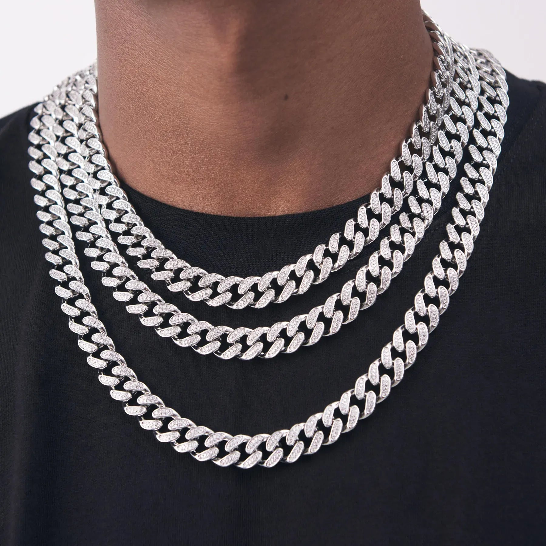 silver iced out cuban link chain