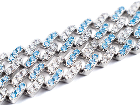 8mm Blue Iced Out Cuban Link Chain