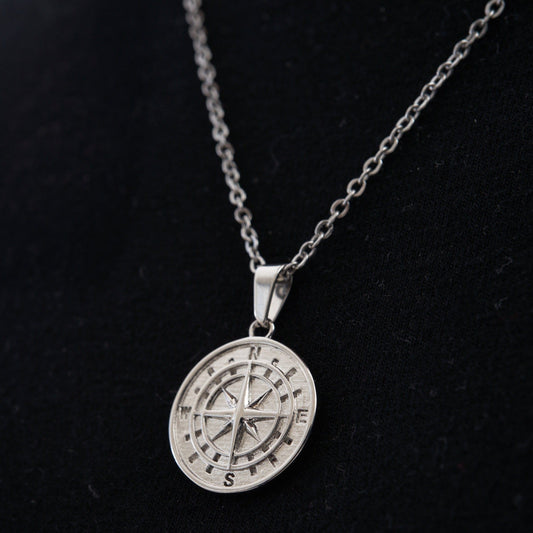 Silver Compass Pendant Necklaces