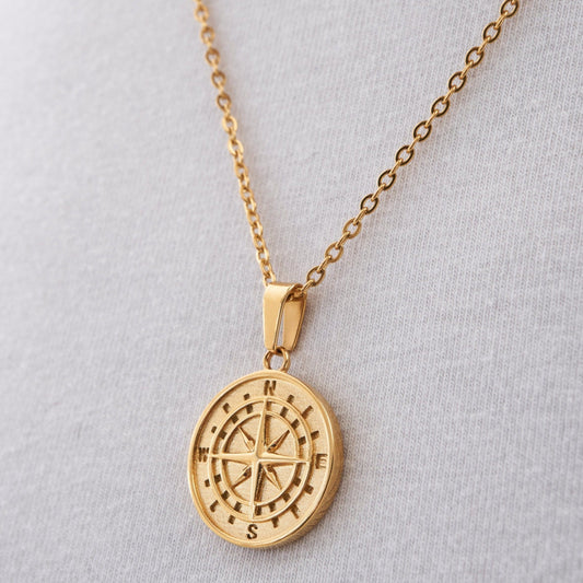 Gold Compass Necklace Pendant