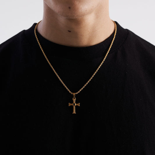 Gold Stone Cross Necklace