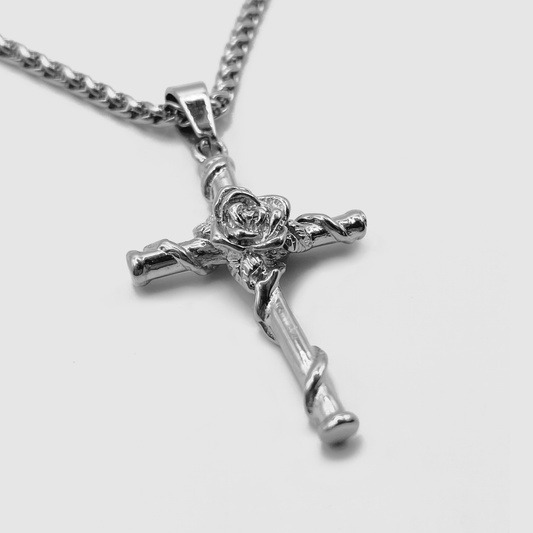 306L Stainless Steel Rose Cross Pendant Necklace for Men - CLC&CO