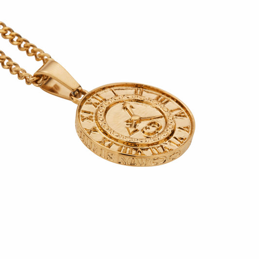 Gold Clock Pendant Necklace